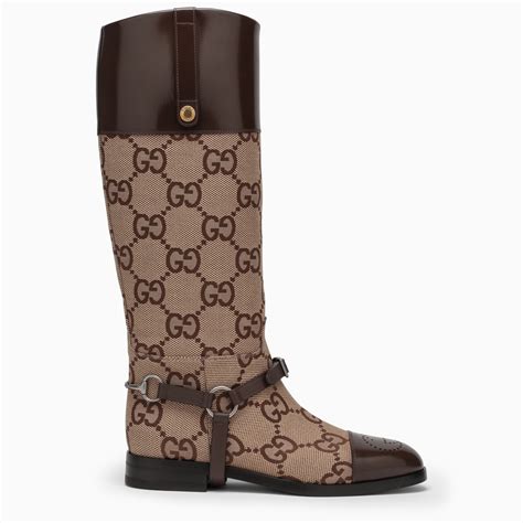 stivale gucci alto|GUCCI Stivale alto in tessuto GG e pelle marrone .